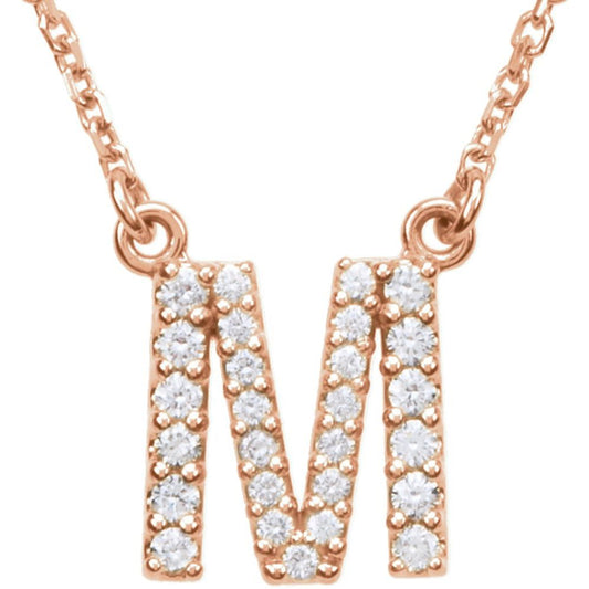 14K Rose Gold 1/6CTW White Diamond Initial M Pendant Necklace