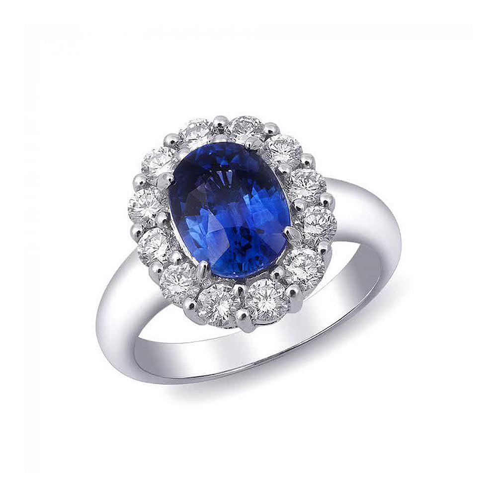 18k White Gold 3.28ct TGW Blue Sapphire and Diamond One-of-a-Kind Ring