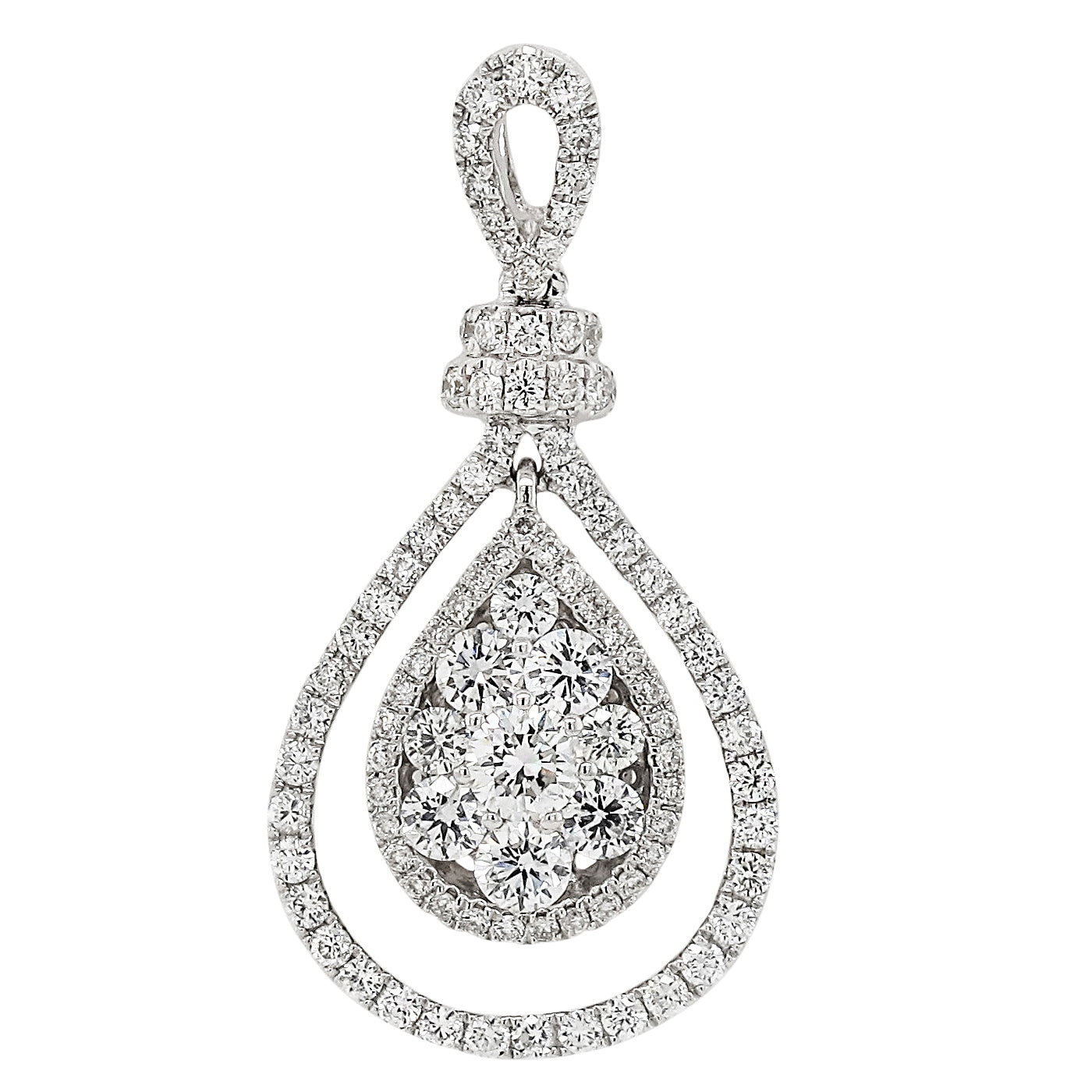 18k White Gold 1.04ct TDW White Diamond Pear Shaped Cluster Pendant Necklace