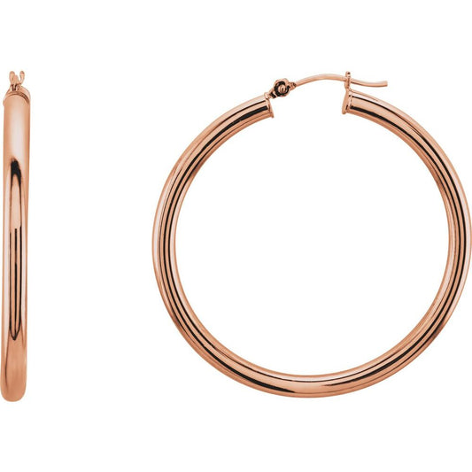 14K Rose Gold 40 mm Tube Hoop Earrings