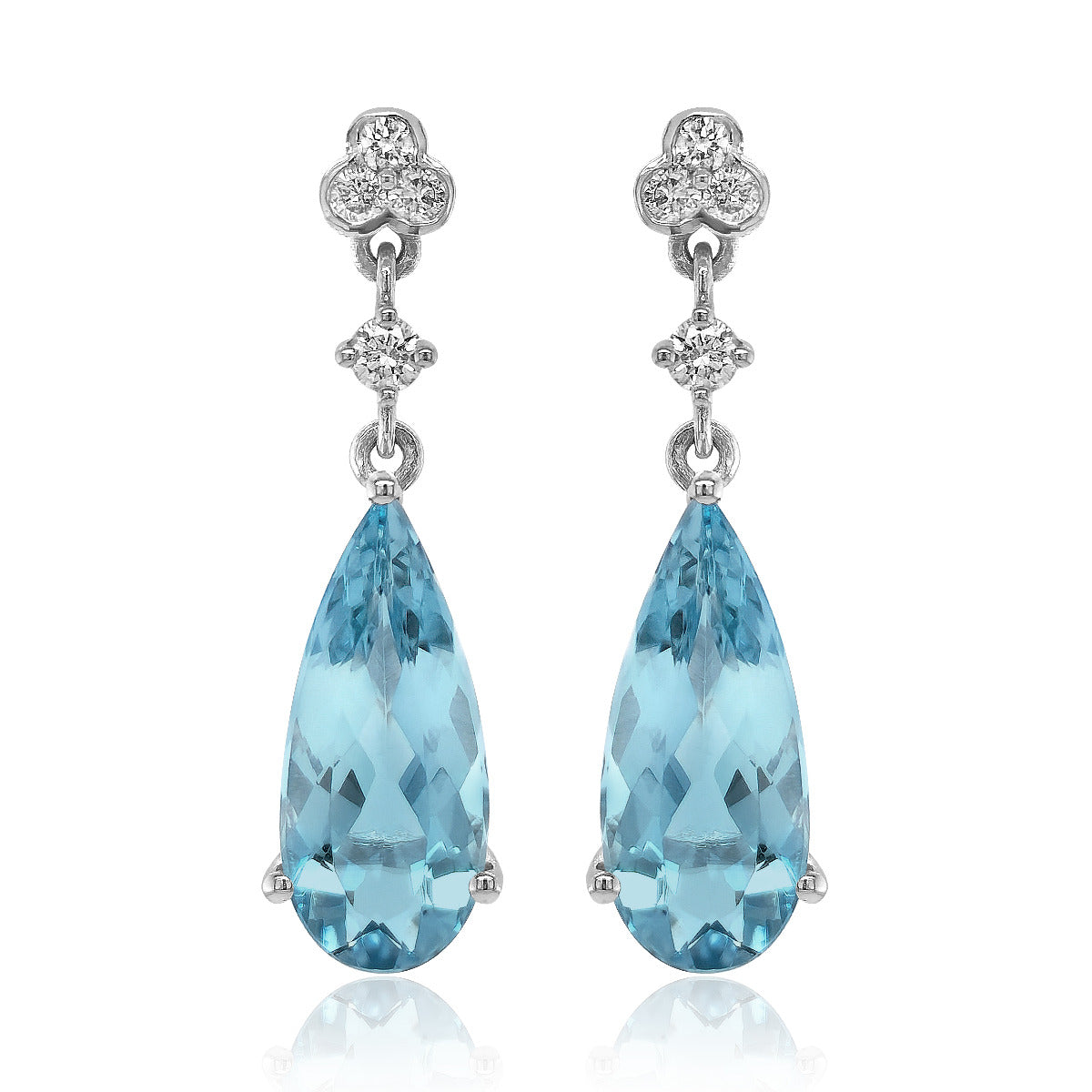 14K White Gold 3.97ct TGW Blue Aquamarine and Diamond One-of-a-Kind Earrings