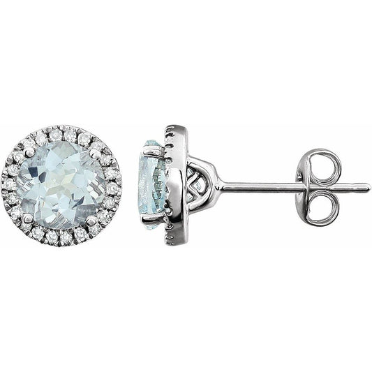 14k White Gold Natural Aquamarine & 1/8 CTW Natural Diamond Earrings