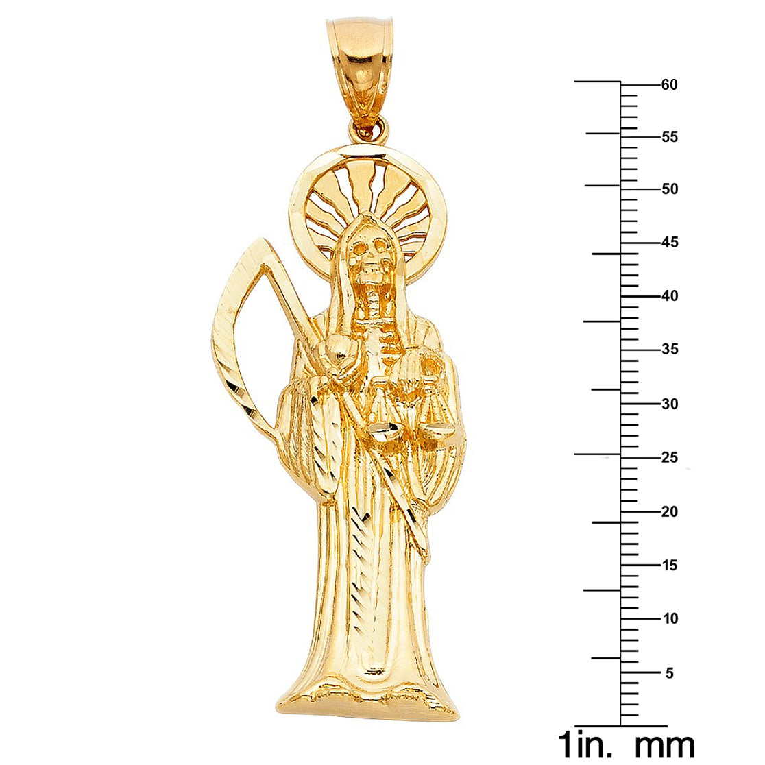 14k Yellow Gold Santa Muerte Religious Pendant