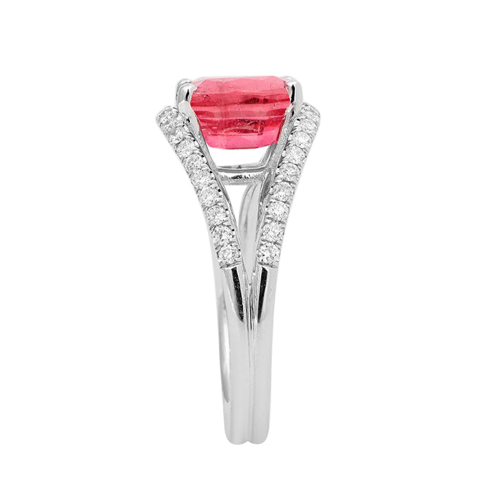 14k White Gold 2.55ct TGW Natural Pink Tourmaline and White Diamond Ring