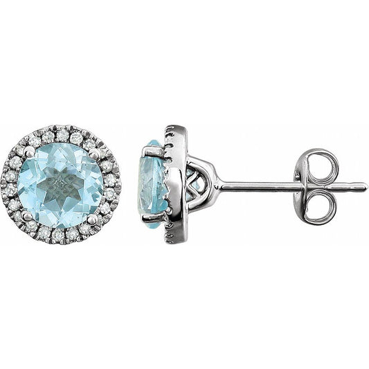 14k White Gold Natural Sky Blue Topaz & 1/8 CTW Natural Diamond Earrings