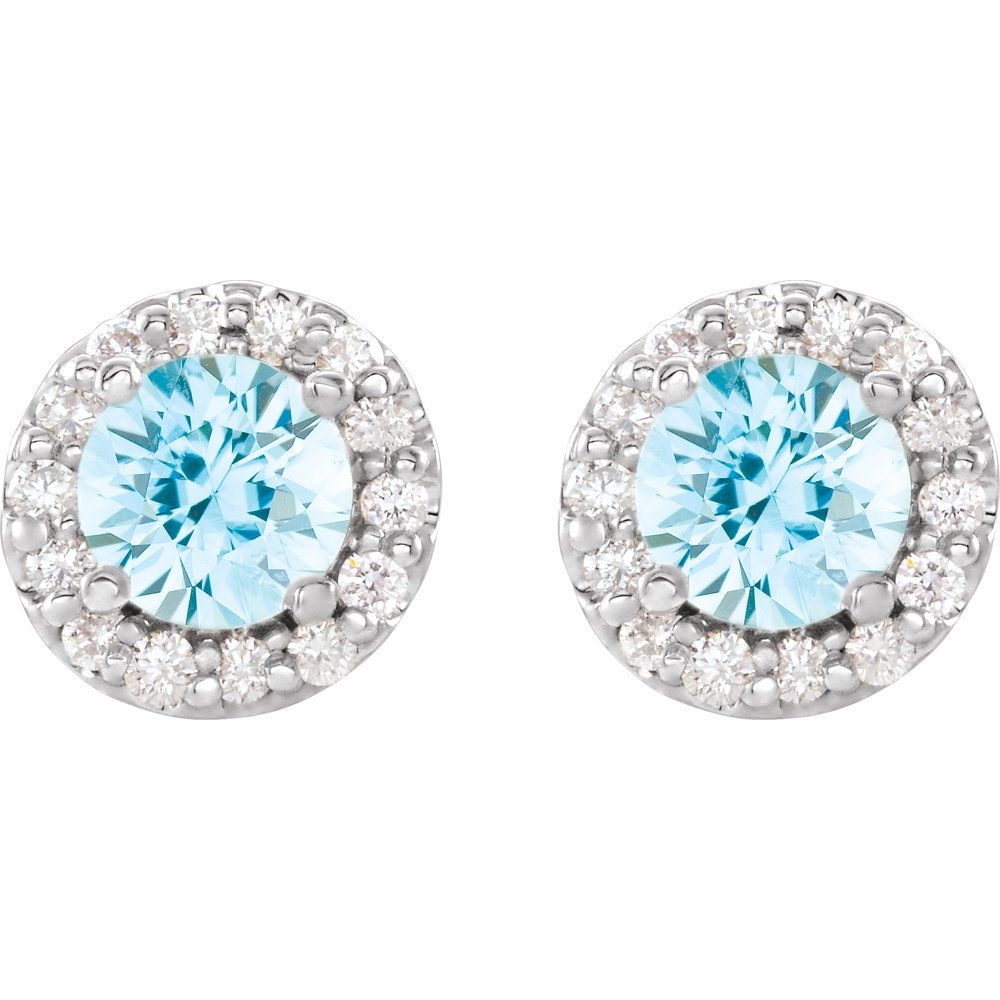 14k White Gold 6 mm Natural Aquamarine & 1/4 CTW Natural Diamond Earrings