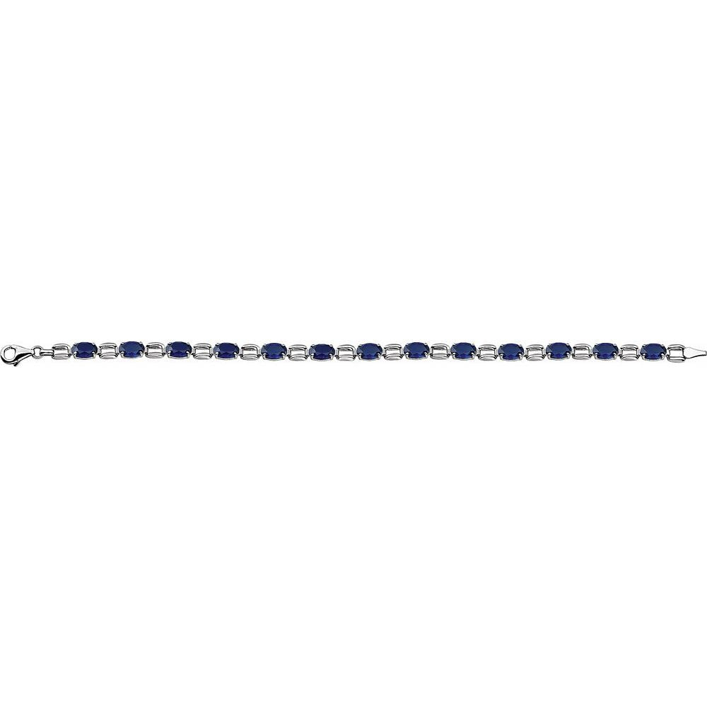 14k White Gold 7x5 mm Oval Lab-Grown Blue Sapphire 7 1/4" Bracelet