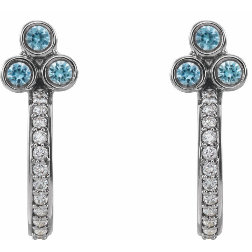 14k White Gold Natural Blue Zircon & 1/4 CTW Natural Diamond J-Hoop Earrings