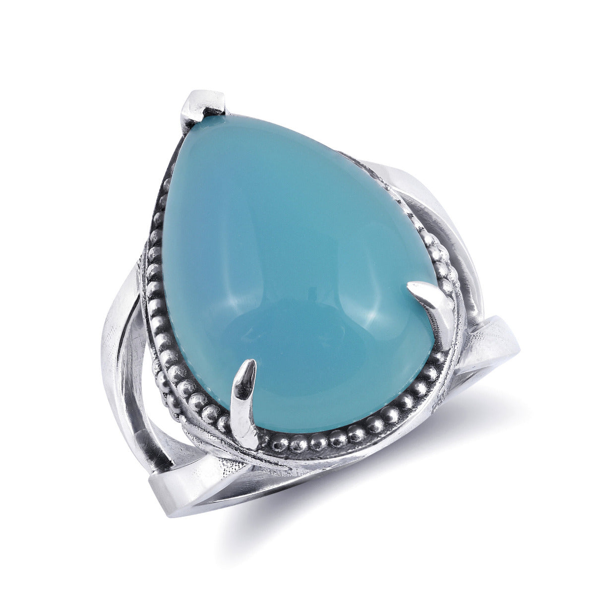 Sterling Silver Paraiba Color 11.76ct TGW Pear-shape Agate One of a Kind Ring