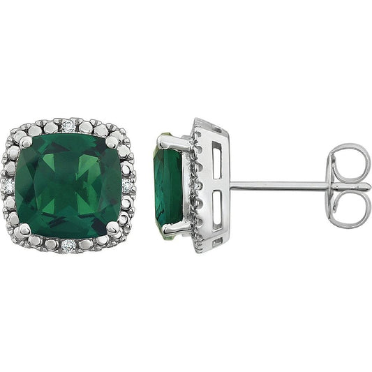 14k White Gold Lab-Grown Emerald & .06 CTW Natural Diamond Earrings