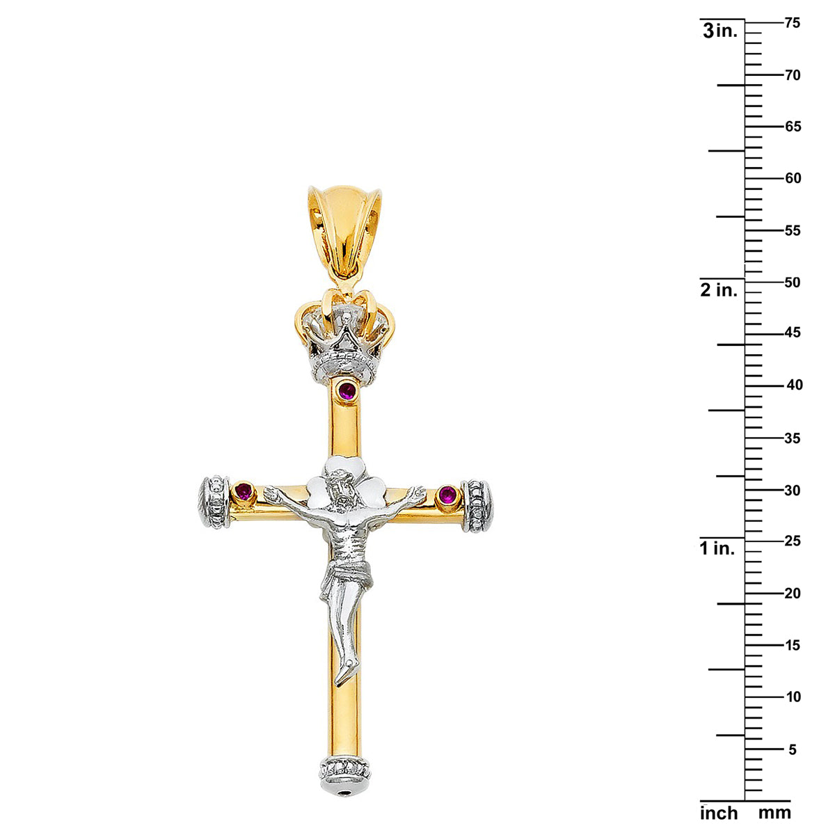 14k Two-tone Gold Cubic Zirconia Fancy Crucifix Pendant with 2mm Solid Rope Chain