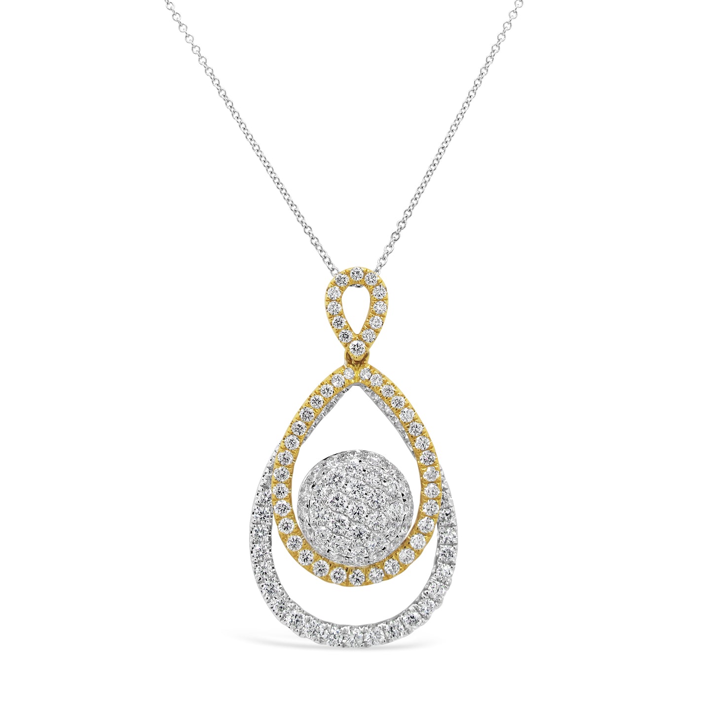 18k Two-tone Gold 1 3/4ct TDW White Diamond Double Pear and Round Pendant Necklace