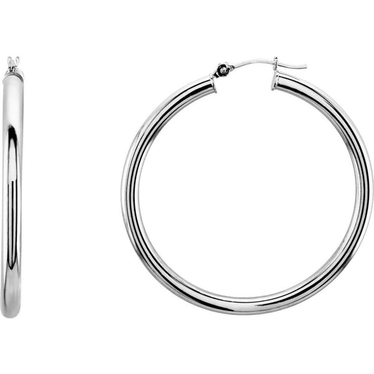 14K White Gold 40 mm Tube Hoop Earrings