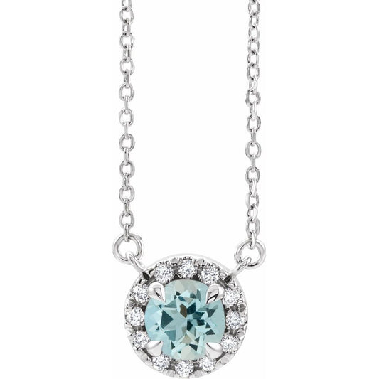 14k White Gold 6.5 mm Natural Aquamarine & 1/6 CTW Natural Diamond 16" Necklace
