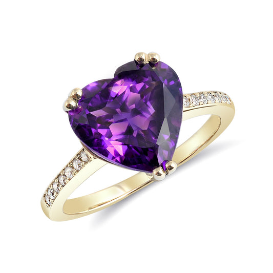 14K Yellow Gold 3.97ct TGW Purple Heart Amethyst and Diamond Ring