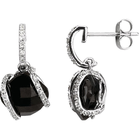 14k White Gold Natural Black Onyx & 1/10 CTW Natural Diamond Earrings