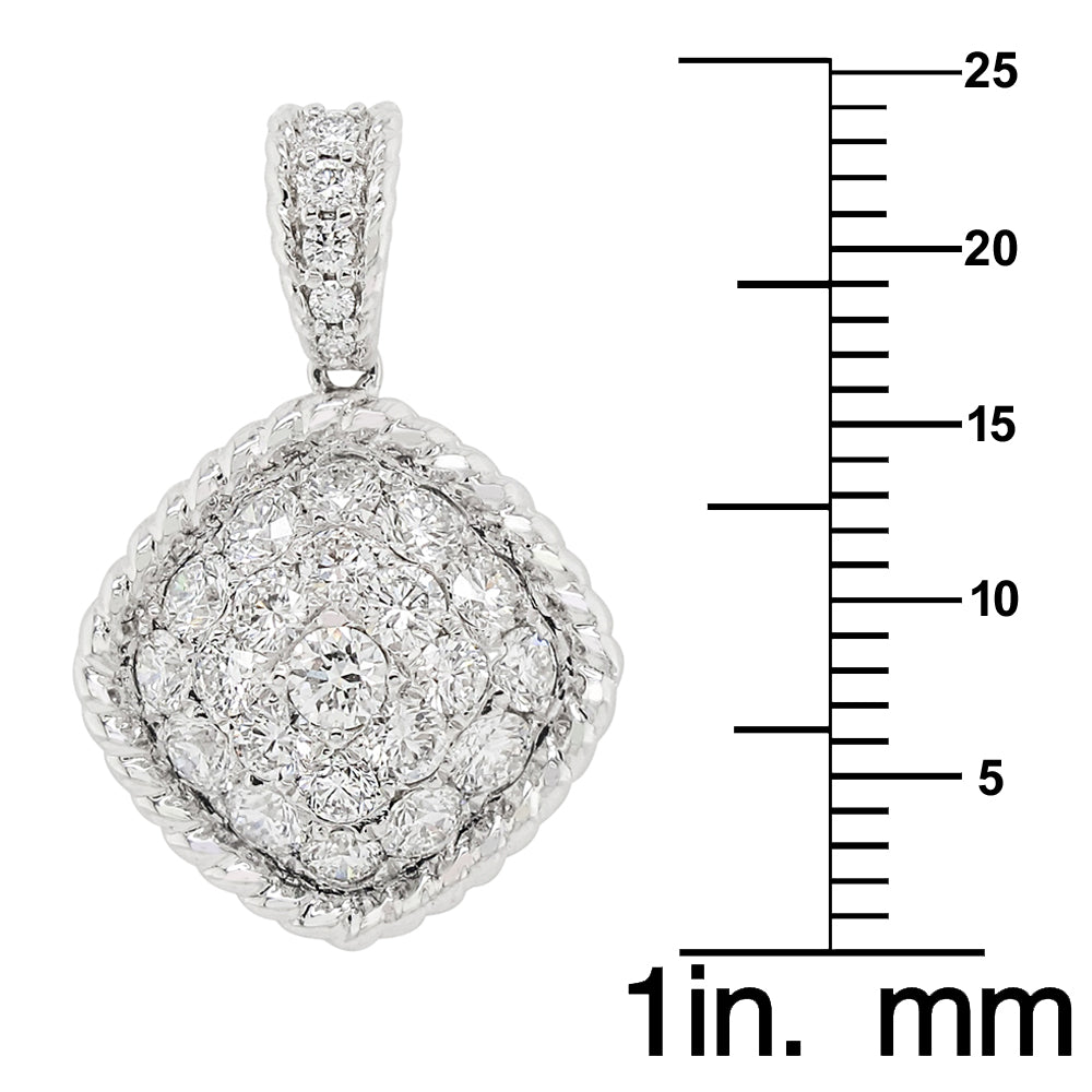 18k White Gold 1-1/3ct TDW White Diamond Square Cluster Pendant Necklace