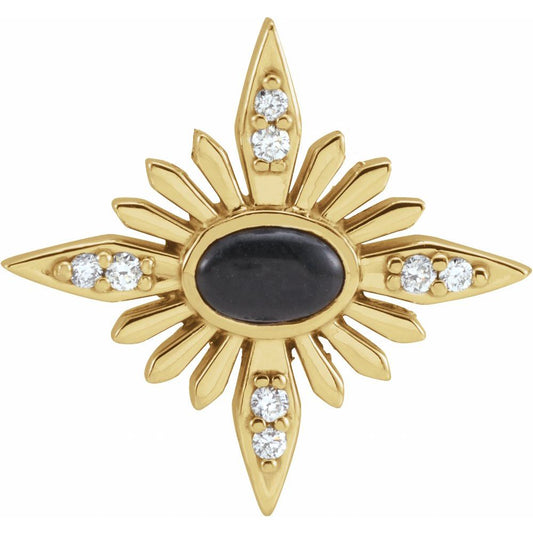 14k Yellow Gold Natural Onyx & .08 CTW Natural Diamond Celestial Pendant