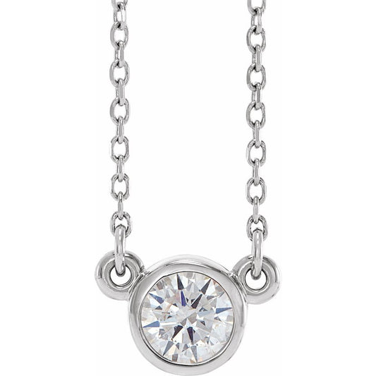 14k White Gold 1/3 CT Natural Diamond Solitaire 18" Necklace