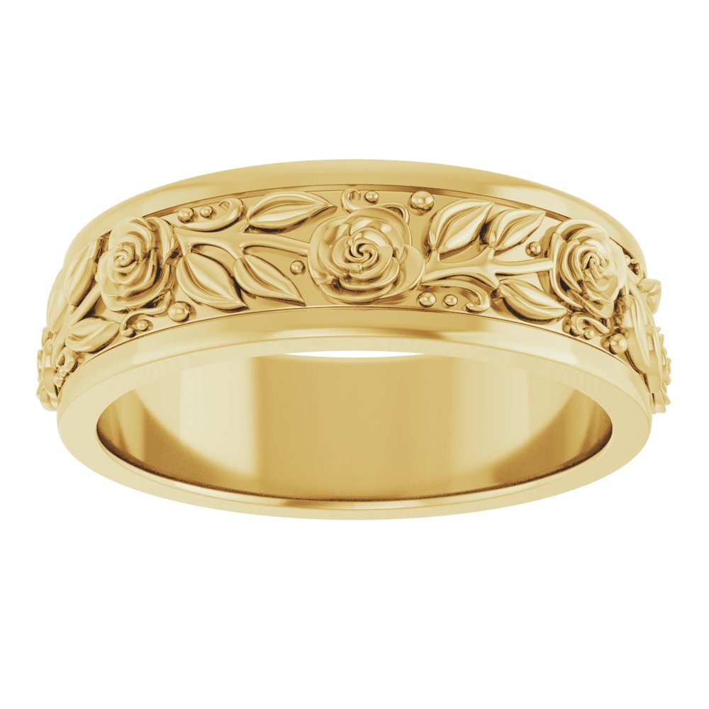 14K Yellow Gold 7 mm Floral Wedding Band Size 10