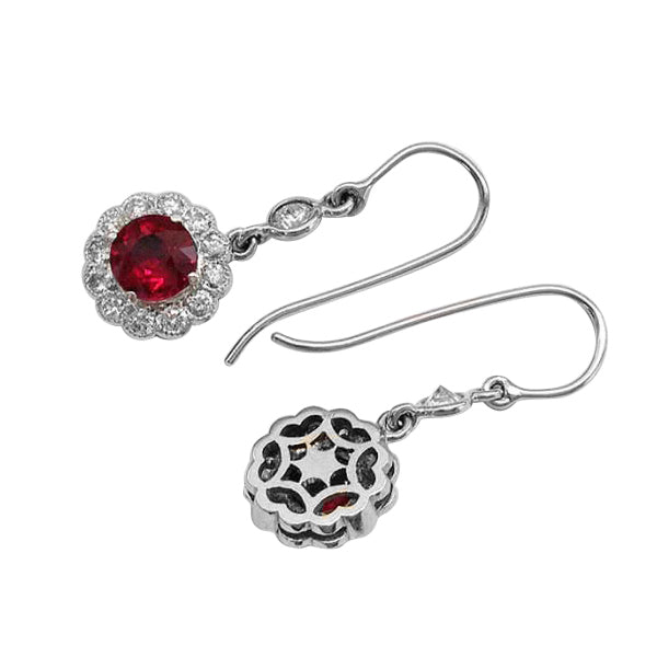 18K White Gold 2.87ct TGW Ruby and White Diamond Dangling Earrings