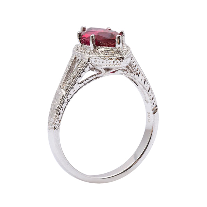 18k White Gold 1.69ct TGW Rubellite and Diamond Engagement Ring