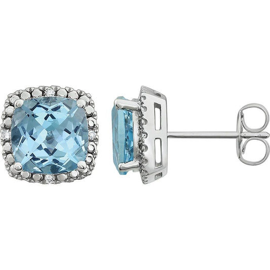 14k White Gold Natural Sky Blue Topaz & .06 CTW Natural Diamond Earrings