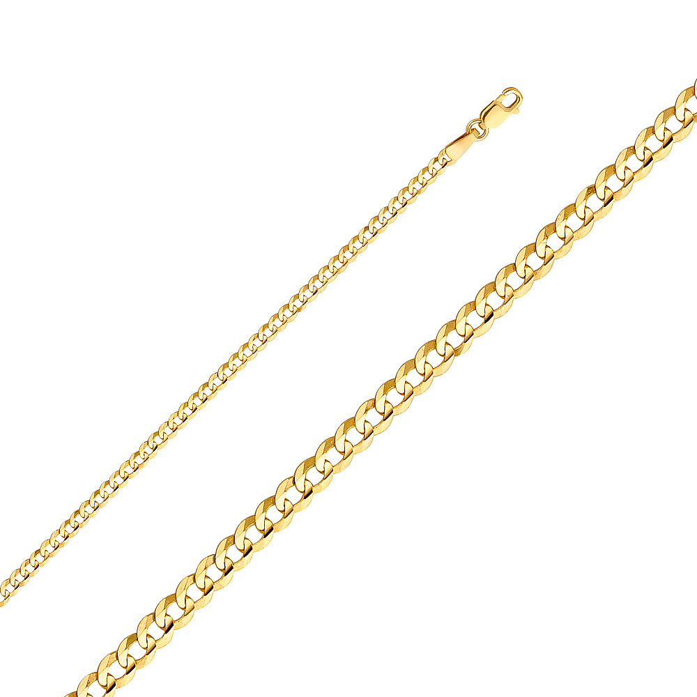 14k Yellow Gold 2.7mm Cuban Ladies Chain Bracelet (7")