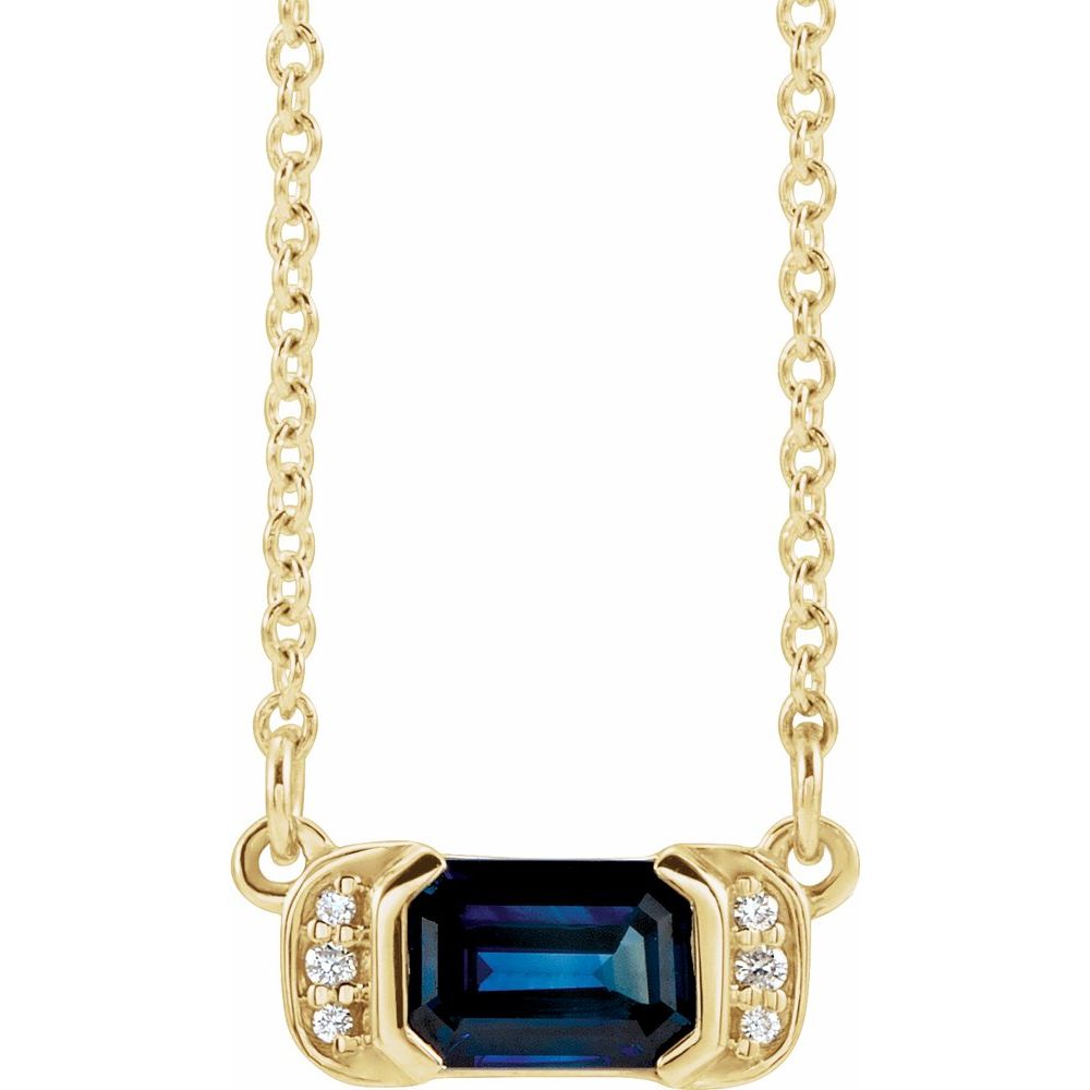 14k Yellow Gold Natural Blue Sapphire & .02 CTW Natural Diamond Bar 16" Necklace