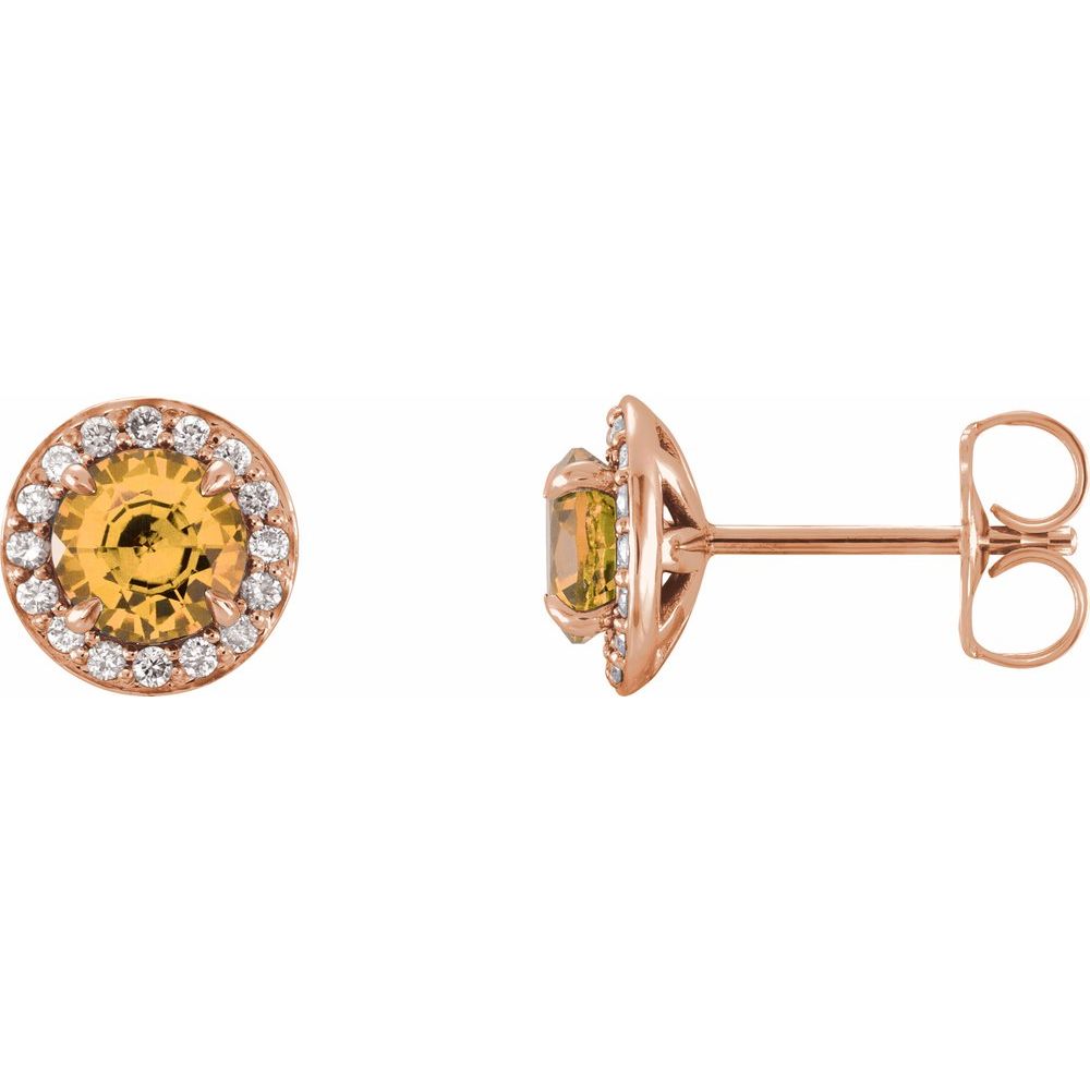 14k Rose Gold 5 mm Natural Citrine & 1/8 CTW Natural Diamond Earrings