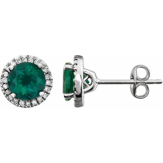 14k White Gold Lab-Grown Emerald & 1/8 CTW Natural Diamond Earrings