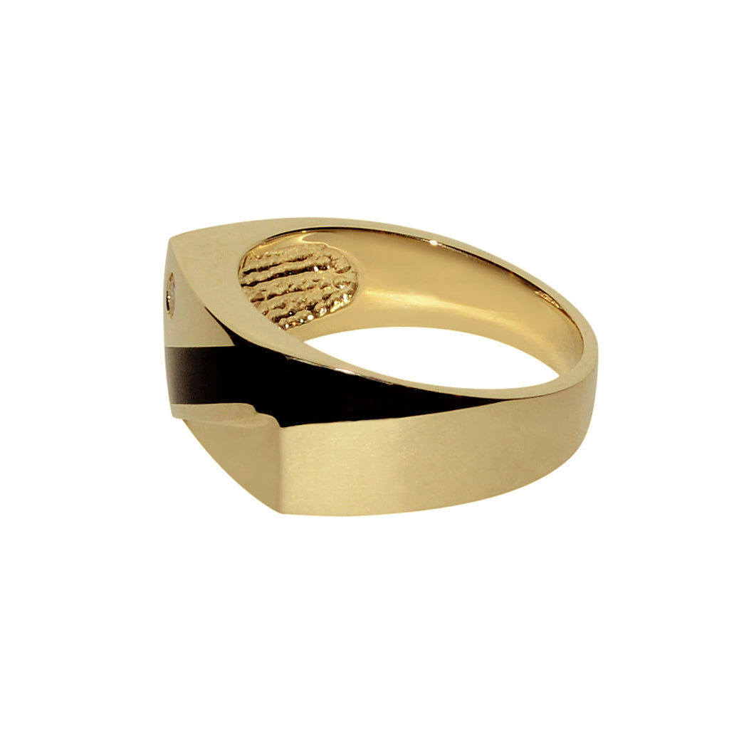 14k Yellow Gold Men's Onyx and Cubic Zirconia Ring