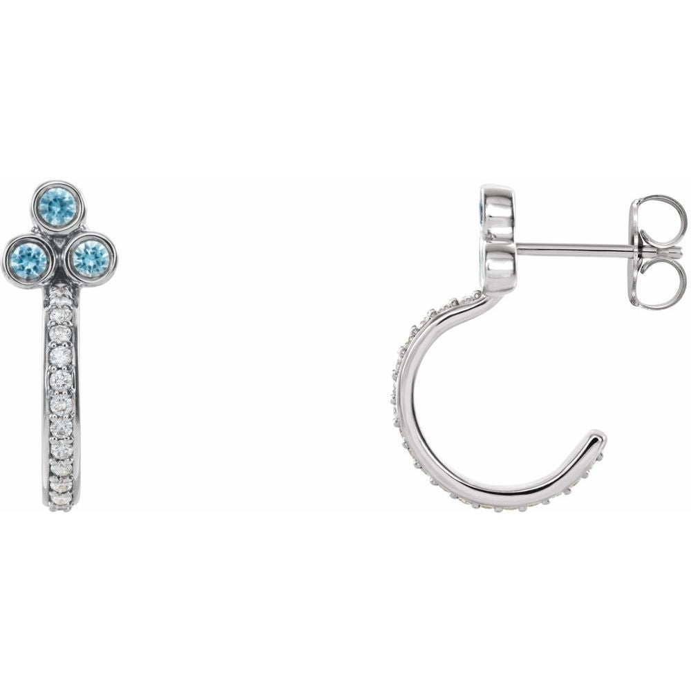 14k White Gold Natural Blue Zircon & 1/4 CTW Natural Diamond J-Hoop Earrings