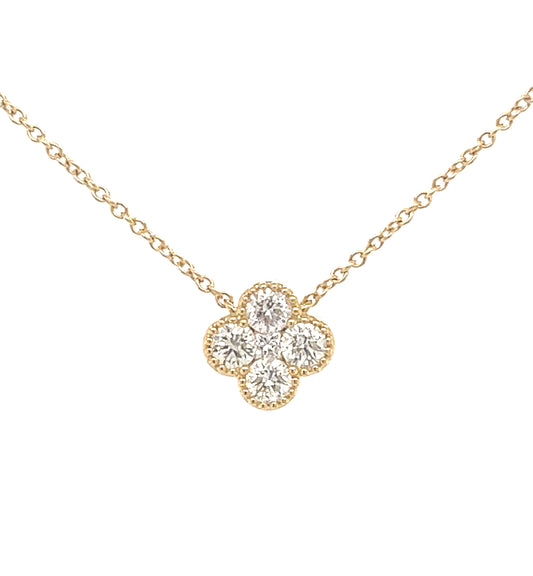 18k Yellow Gold 0.49ct TDW White Diamond Clover Pendant Necklace