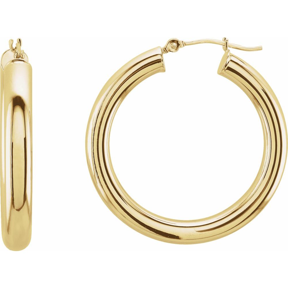 14K Yellow Gold 30 mm Tube Hoop Earrings