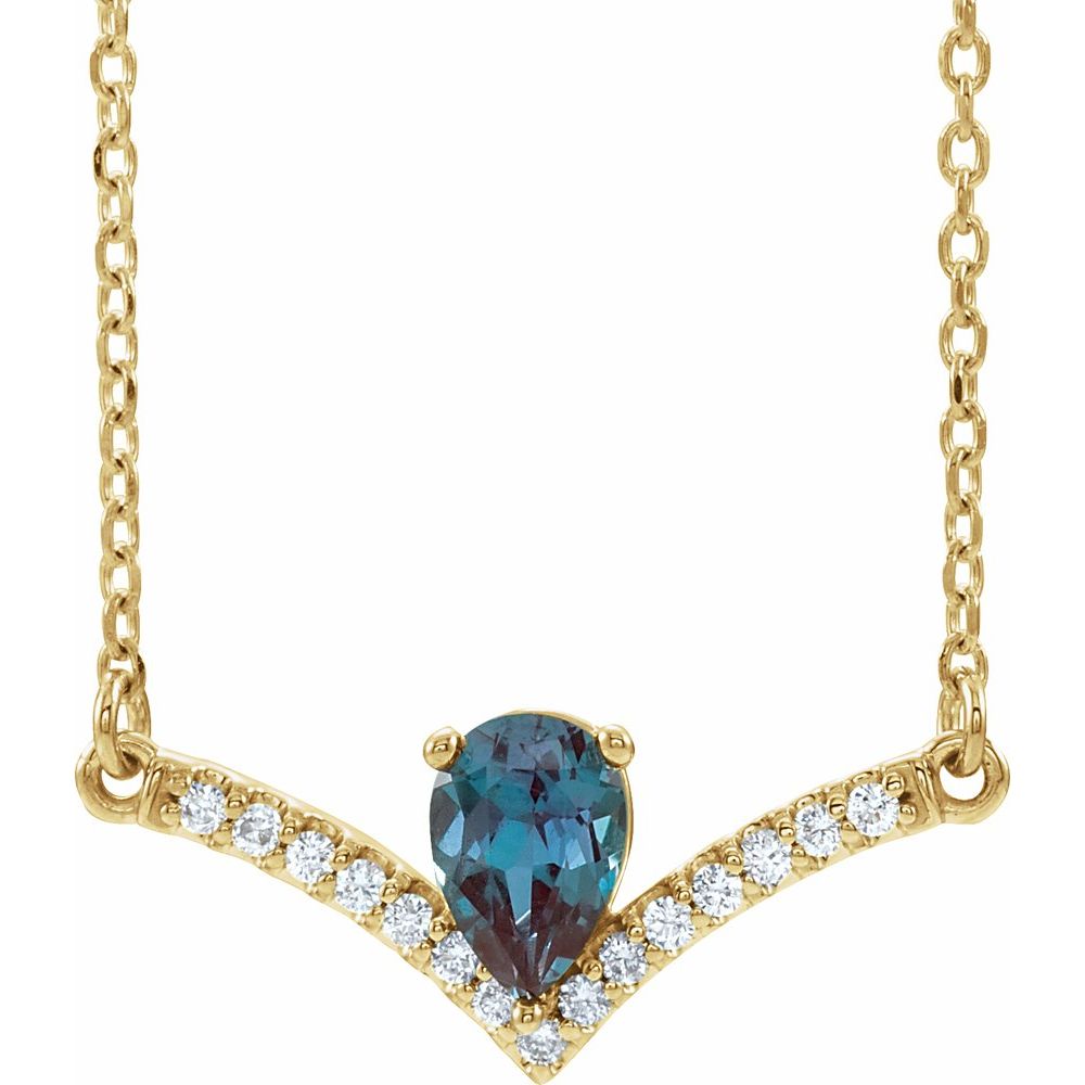 14k Yellow Gold Lab-Grown Alexandrite & .06 CTW Natural Diamond 18" Necklace