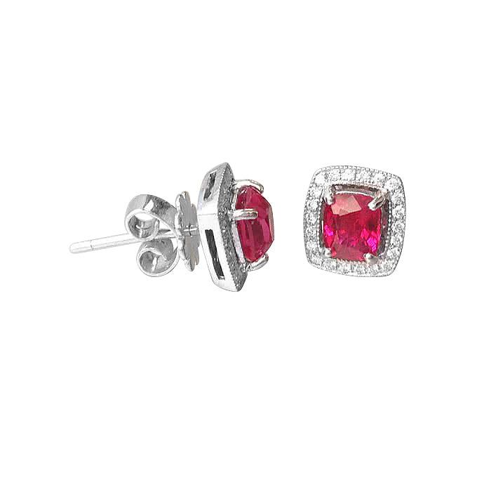 18K White Gold 1.63ct TGW Neon Tanzanian Spinel and White Diamond Halo Stud Earrings