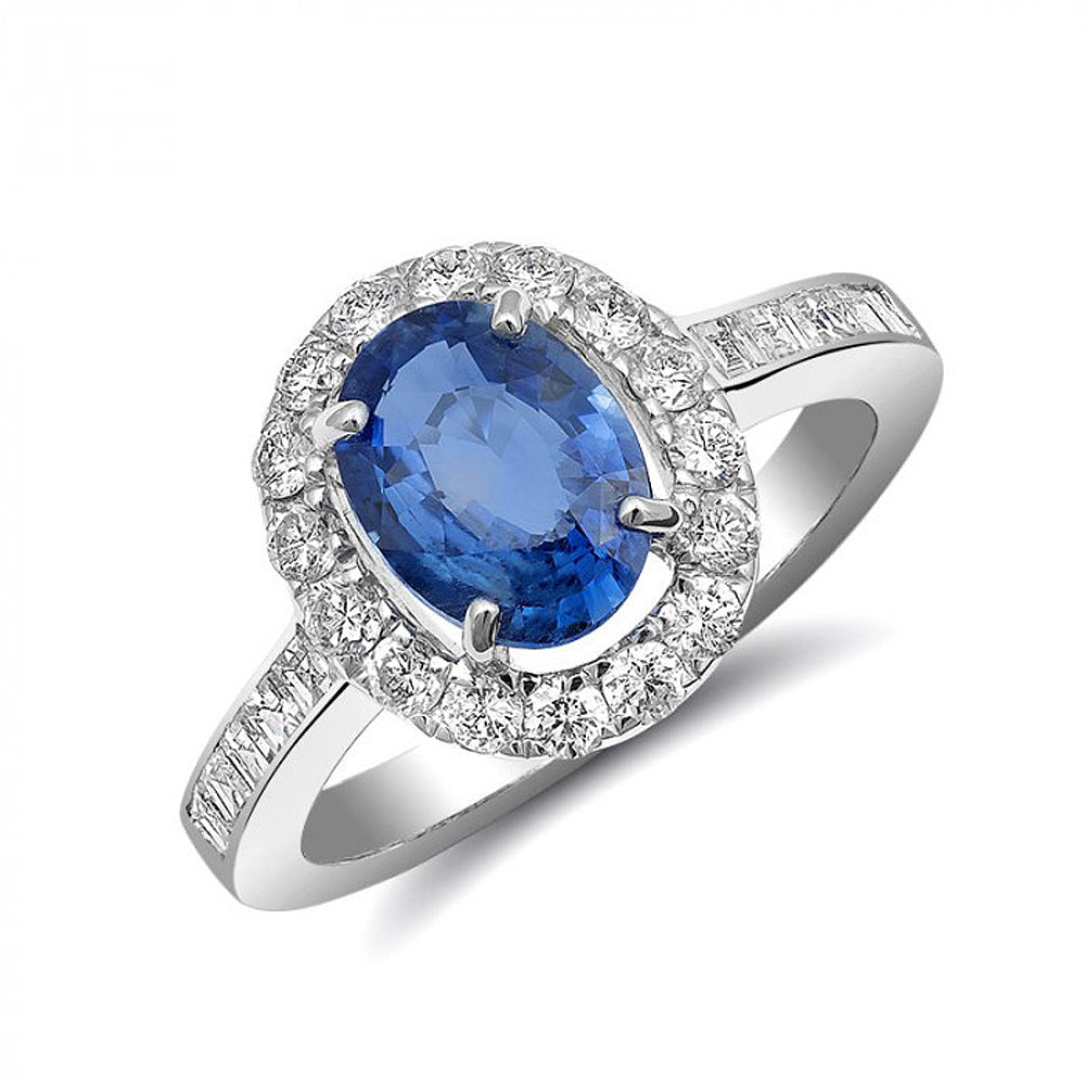 14k White Gold 2.53ct TGW Certified Blue Sapphire and White Diamond One-of-a-Kind Ring