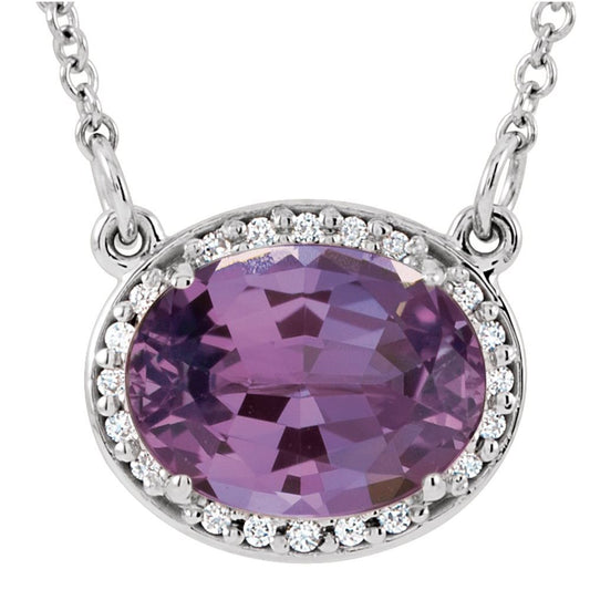 14k White Gold Natural Amethyst & .05 CTW Natural Diamond 16.5" Necklace