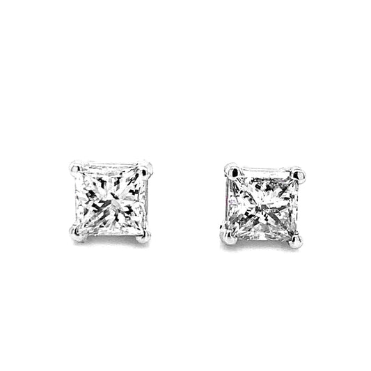 14k White Gold 5/8ct TDW Princess-cut White Diamond Solitaire Stud Earrings