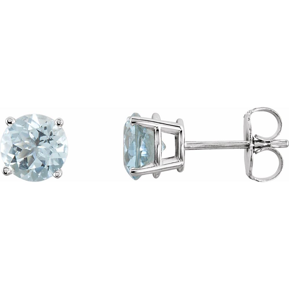 14k White Gold 6 mm Natural Aquamarine Stud Earrings