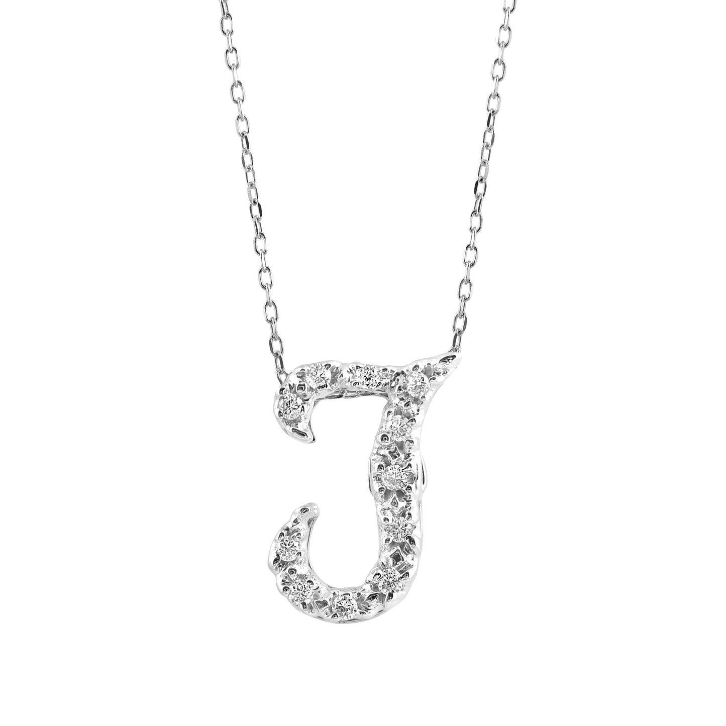 14K White Gold 0.11ct TDW White Diamond Letter T Initial Pendant Necklace