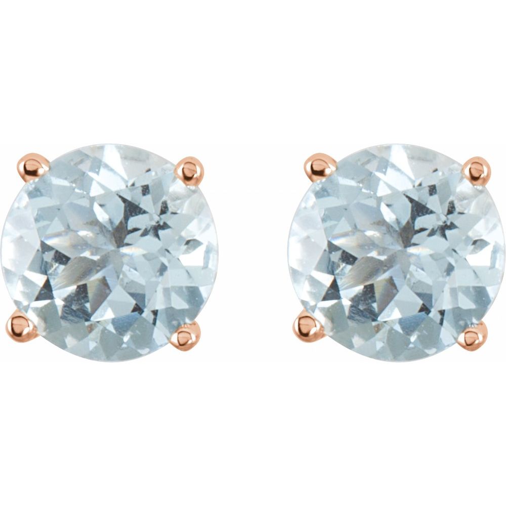 14k Rose Gold 5 mm Natural Aquamarine Stud Earrings