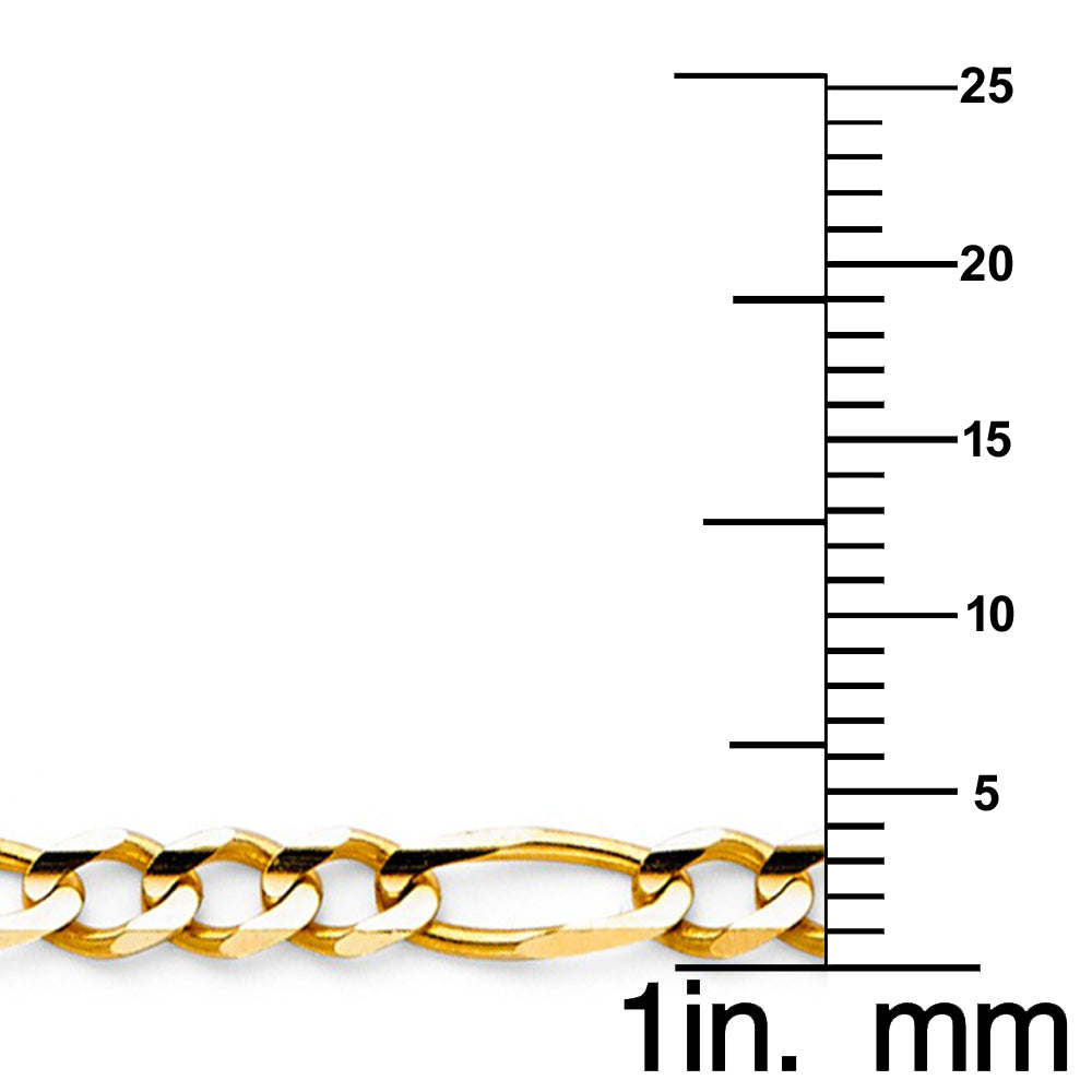 14k Yellow Gold 4-mm Regular Concave 3+1 Figaro Chain 7.5 inch Bracelet