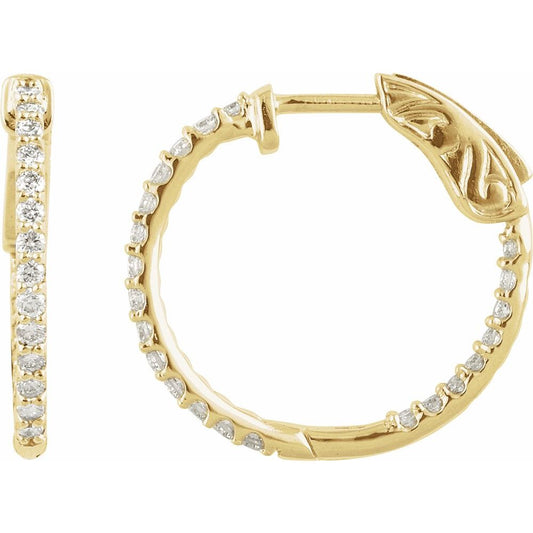 14k Yellow Gold 26.5 mm 1 CTW Natural Diamond Inside-Outside Hinged Hoop Earrings