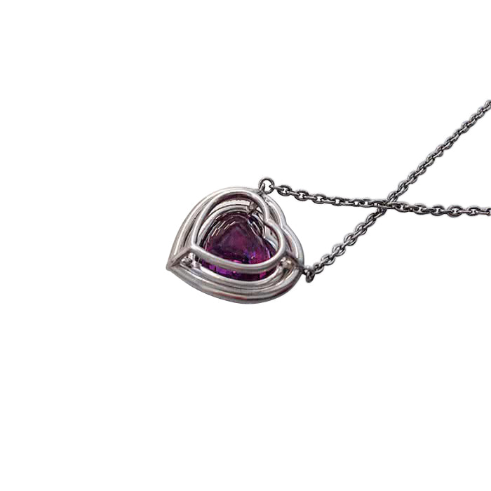 Platinum 7.21ct Red-Purple Sapphires and White Diamond Heart Pendant Necklace