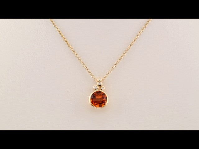 14k Yellow Gold Checkerboard Natural Citrine & .04 CTW Natural Diamond 18" Necklace