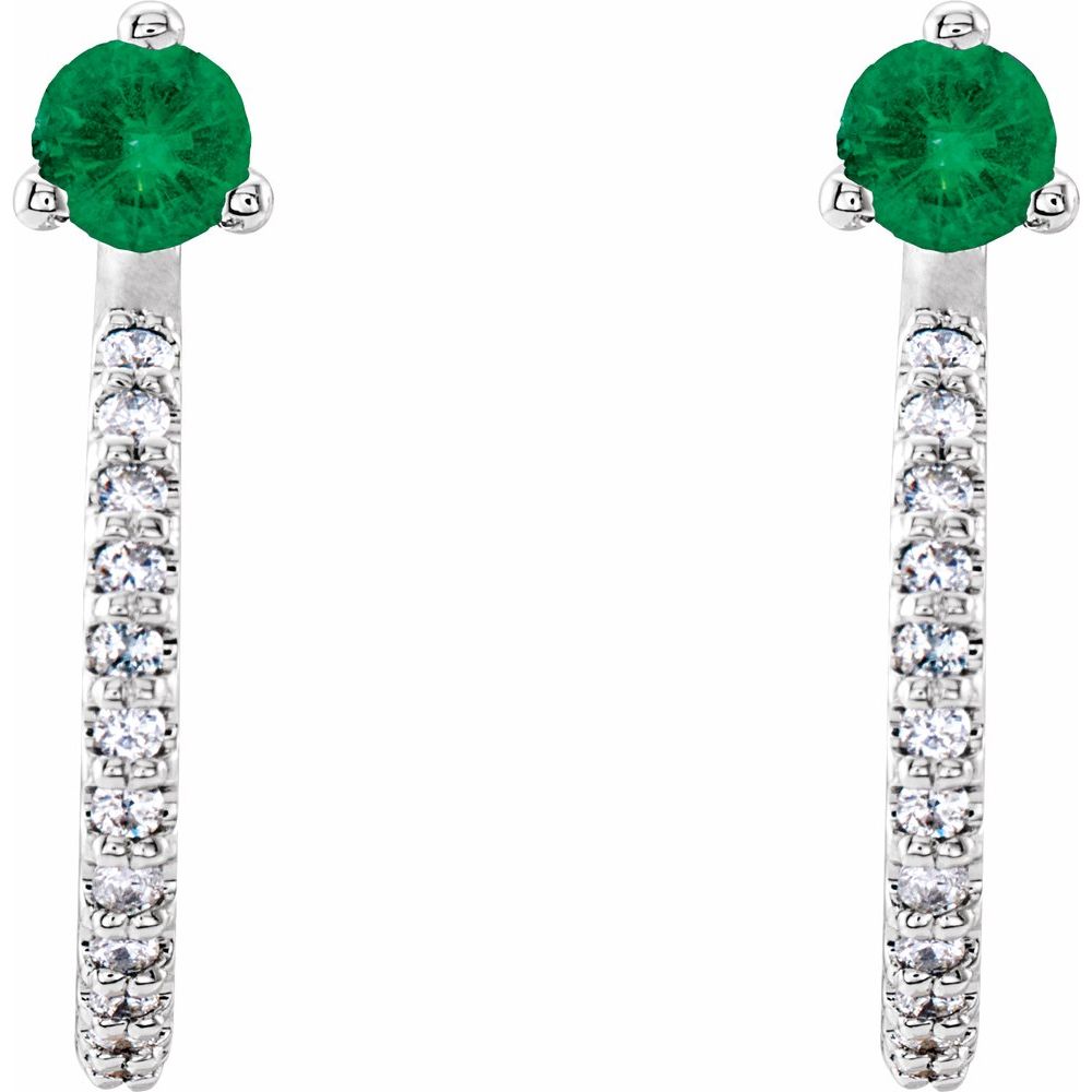 14k White Gold Lab-Grown Emerald & 1/6 CTW Natural Diamond Hoop Earrings