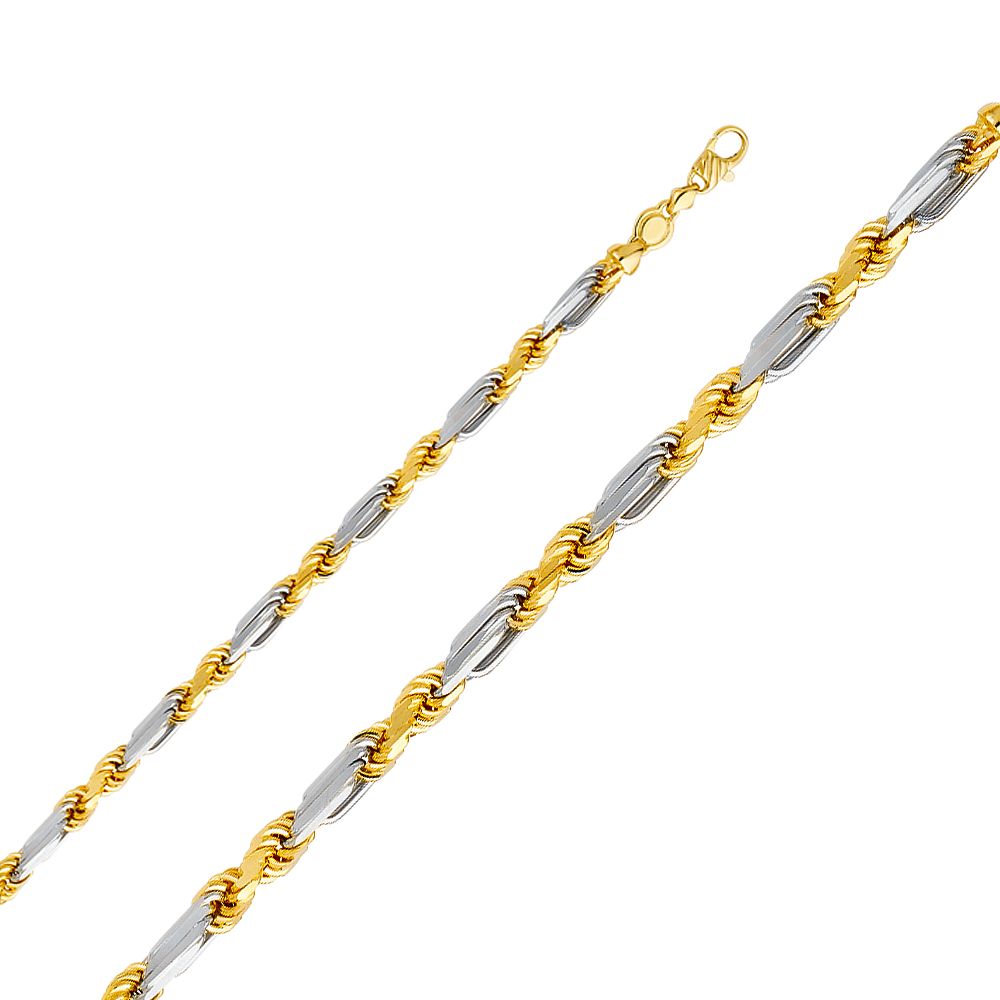 14k Two-Tone Gold 6.5mm Wide Figarope 8.5-inch Men's Bracelet