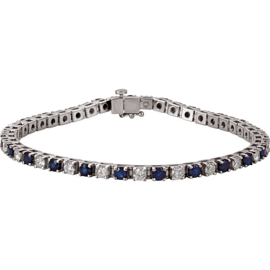 14k White Gold Natural Blue Sapphire & 2 3/8 CTW Natural Diamond Line 7" Bracelet